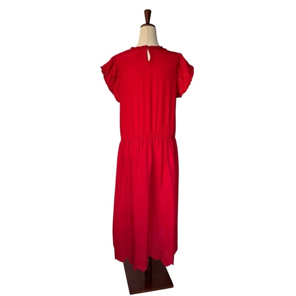 The Great. Moonlight Embroidered Red Silk Midi Dress sz 2 Medium - Picture 7 of 13